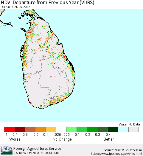 Sri Lanka NDVI Departure from Previous Year (VIIRS) Thematic Map For 10/11/2022 - 10/20/2022