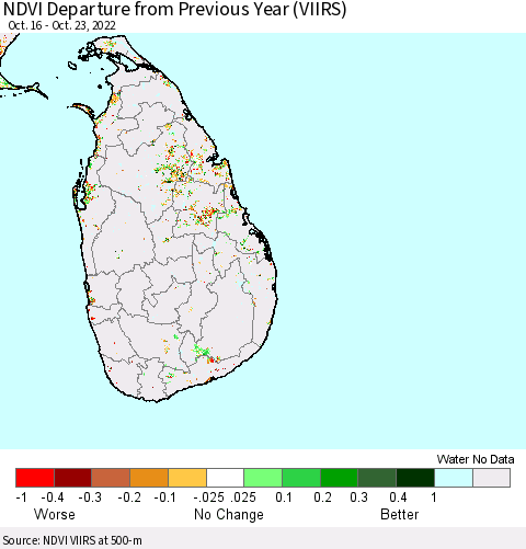 Sri Lanka NDVI Departure from Previous Year (VIIRS) Thematic Map For 10/16/2022 - 10/23/2022