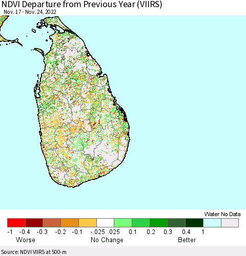 Sri Lanka NDVI Departure from Previous Year (VIIRS) Thematic Map For 11/17/2022 - 11/24/2022