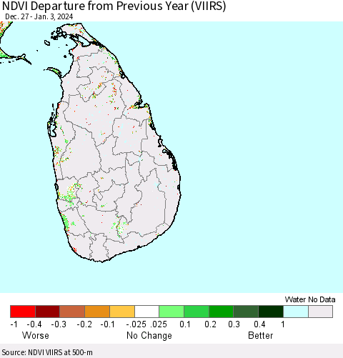 Sri Lanka NDVI Departure from Previous Year (VIIRS) Thematic Map For 12/27/2023 - 1/3/2024