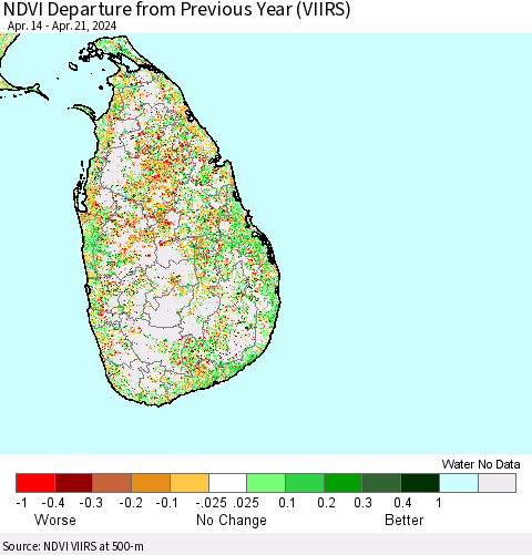 Sri Lanka NDVI Departure from Previous Year (VIIRS) Thematic Map For 4/14/2024 - 4/21/2024