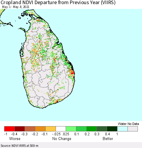 Sri Lanka Cropland NDVI Departure from Previous Year (VIIRS) Thematic Map For 5/1/2021 - 5/8/2021