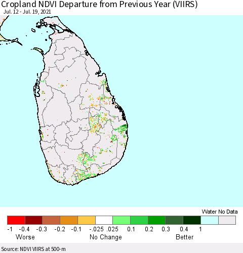 Sri Lanka Cropland NDVI Departure from Previous Year (VIIRS) Thematic Map For 7/12/2021 - 7/19/2021