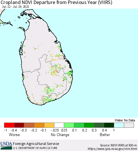 Sri Lanka Cropland NDVI Departure from Previous Year (VIIRS) Thematic Map For 7/11/2021 - 7/20/2021