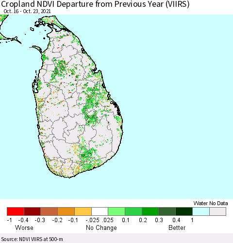 Sri Lanka Cropland NDVI Departure from Previous Year (VIIRS) Thematic Map For 10/16/2021 - 10/23/2021