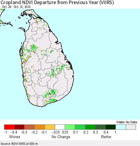 Sri Lanka Cropland NDVI Departure from Previous Year (VIIRS) Thematic Map For 10/21/2021 - 10/31/2021