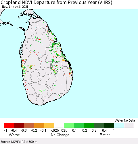 Sri Lanka Cropland NDVI Departure from Previous Year (VIIRS) Thematic Map For 11/1/2021 - 11/8/2021