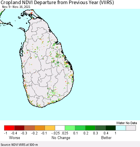 Sri Lanka Cropland NDVI Departure from Previous Year (VIIRS) Thematic Map For 11/9/2021 - 11/16/2021