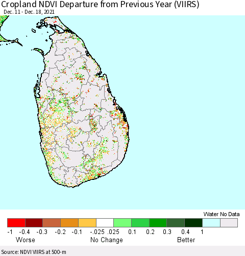 Sri Lanka Cropland NDVI Departure from Previous Year (VIIRS) Thematic Map For 12/11/2021 - 12/18/2021