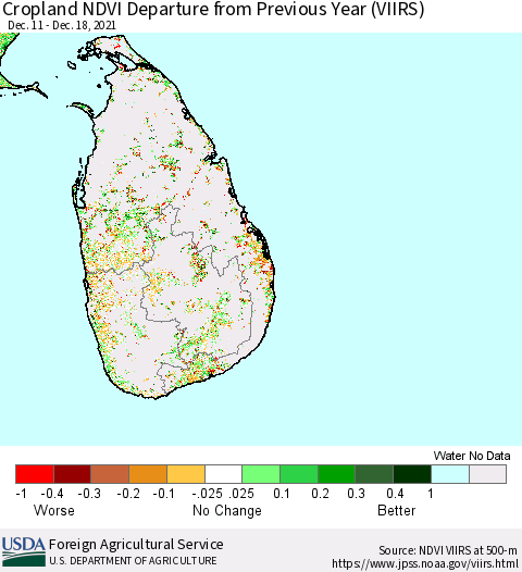 Sri Lanka Cropland NDVI Departure from Previous Year (VIIRS) Thematic Map For 12/11/2021 - 12/20/2021