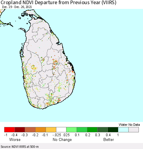 Sri Lanka Cropland NDVI Departure from Previous Year (VIIRS) Thematic Map For 12/19/2021 - 12/26/2021