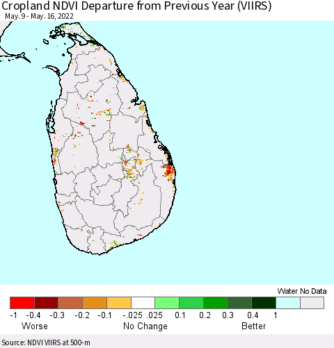 Sri Lanka Cropland NDVI Departure from Previous Year (VIIRS) Thematic Map For 5/9/2022 - 5/16/2022
