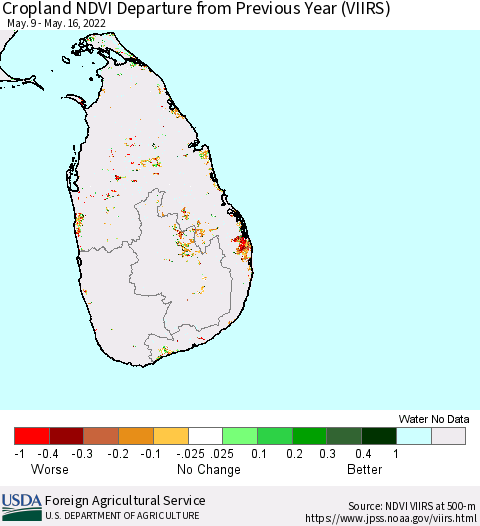 Sri Lanka Cropland NDVI Departure from Previous Year (VIIRS) Thematic Map For 5/11/2022 - 5/20/2022
