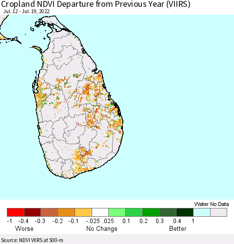 Sri Lanka Cropland NDVI Departure from Previous Year (VIIRS) Thematic Map For 7/12/2022 - 7/19/2022