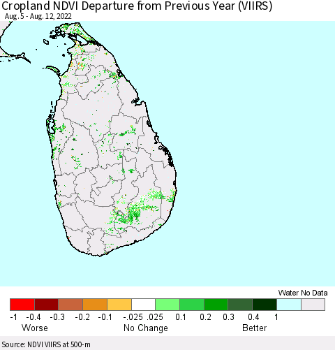 Sri Lanka Cropland NDVI Departure from Previous Year (VIIRS) Thematic Map For 8/5/2022 - 8/12/2022