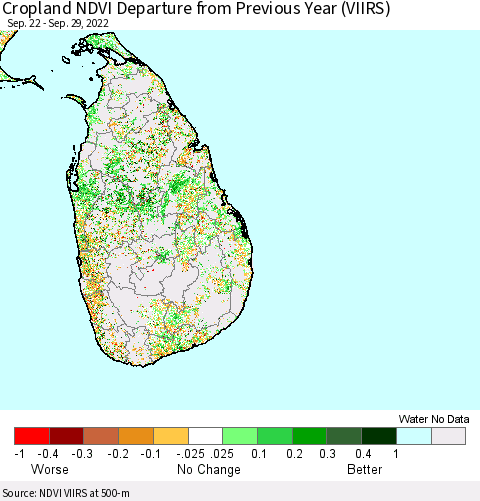 Sri Lanka Cropland NDVI Departure from Previous Year (VIIRS) Thematic Map For 9/22/2022 - 9/29/2022