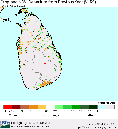 Sri Lanka Cropland NDVI Departure from Previous Year (VIIRS) Thematic Map For 10/11/2022 - 10/20/2022
