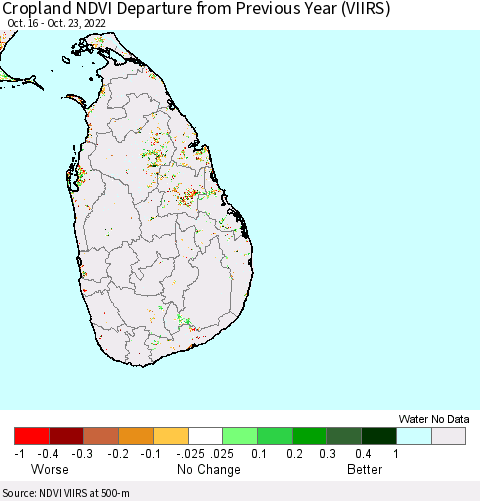 Sri Lanka Cropland NDVI Departure from Previous Year (VIIRS) Thematic Map For 10/16/2022 - 10/23/2022