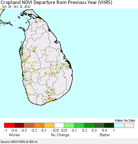 Sri Lanka Cropland NDVI Departure from Previous Year (VIIRS) Thematic Map For 10/24/2022 - 10/31/2022