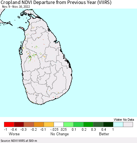 Sri Lanka Cropland NDVI Departure from Previous Year (VIIRS) Thematic Map For 11/9/2022 - 11/16/2022