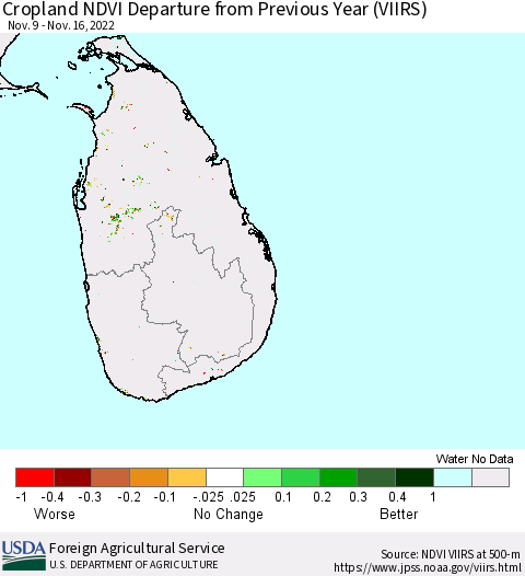 Sri Lanka Cropland NDVI Departure from Previous Year (VIIRS) Thematic Map For 11/11/2022 - 11/20/2022