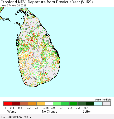 Sri Lanka Cropland NDVI Departure from Previous Year (VIIRS) Thematic Map For 11/17/2022 - 11/24/2022
