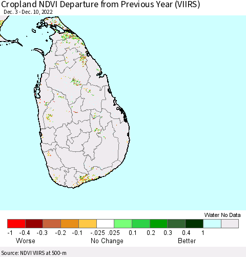 Sri Lanka Cropland NDVI Departure from Previous Year (VIIRS) Thematic Map For 12/1/2022 - 12/10/2022