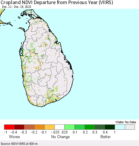 Sri Lanka Cropland NDVI Departure from Previous Year (VIIRS) Thematic Map For 12/11/2022 - 12/18/2022