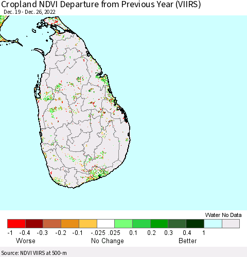 Sri Lanka Cropland NDVI Departure from Previous Year (VIIRS) Thematic Map For 12/19/2022 - 12/26/2022