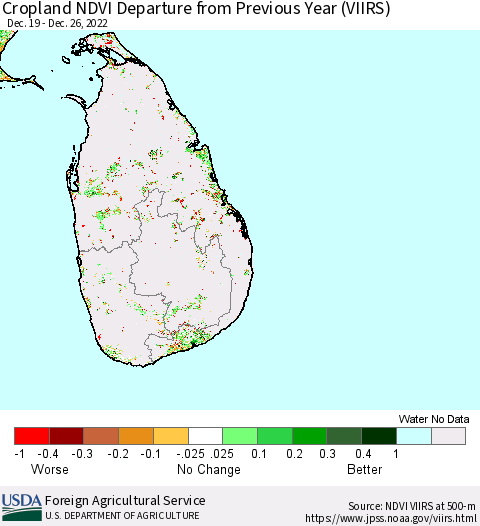 Sri Lanka Cropland NDVI Departure from Previous Year (VIIRS) Thematic Map For 12/21/2022 - 12/31/2022