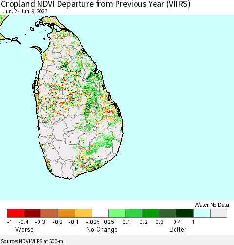 Sri Lanka Cropland NDVI Departure from Previous Year (VIIRS) Thematic Map For 6/2/2023 - 6/9/2023