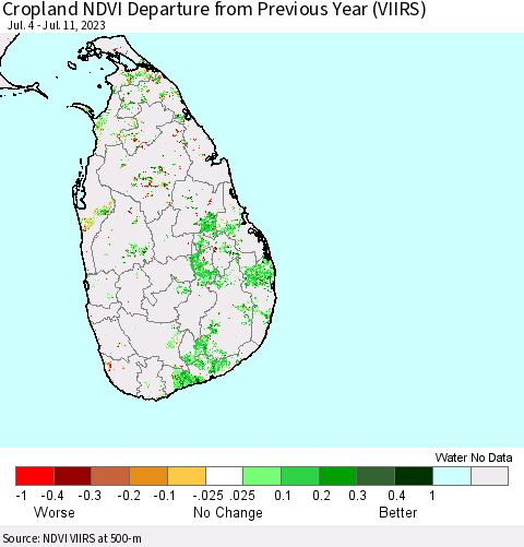 Sri Lanka Cropland NDVI Departure from Previous Year (VIIRS) Thematic Map For 7/4/2023 - 7/11/2023