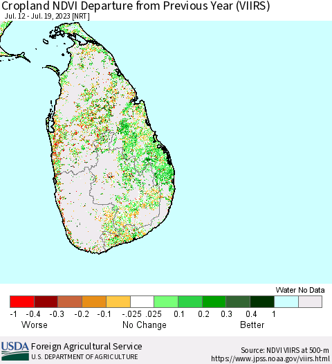 Sri Lanka Cropland NDVI Departure from Previous Year (VIIRS) Thematic Map For 7/11/2023 - 7/20/2023