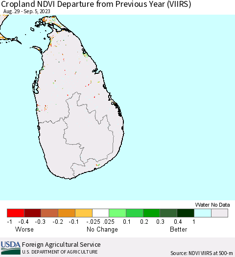 Sri Lanka Cropland NDVI Departure from Previous Year (VIIRS) Thematic Map For 9/1/2023 - 9/10/2023