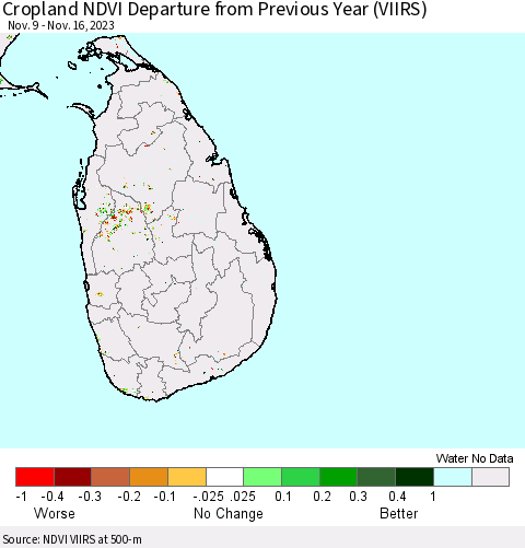Sri Lanka Cropland NDVI Departure from Previous Year (VIIRS) Thematic Map For 11/9/2023 - 11/16/2023