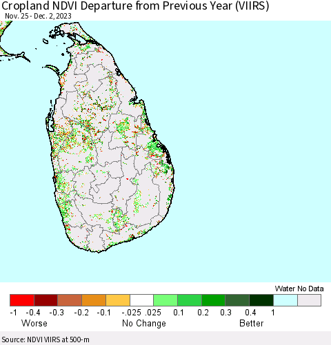 Sri Lanka Cropland NDVI Departure from Previous Year (VIIRS) Thematic Map For 11/25/2023 - 12/2/2023
