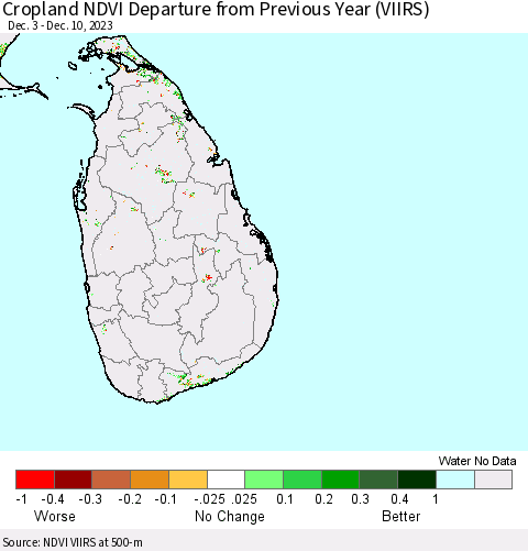 Sri Lanka Cropland NDVI Departure from Previous Year (VIIRS) Thematic Map For 12/3/2023 - 12/10/2023