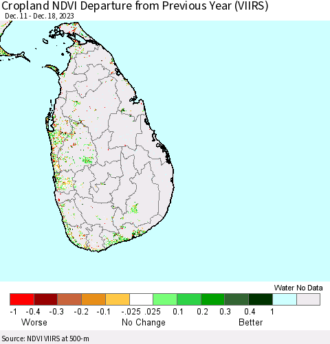 Sri Lanka Cropland NDVI Departure from Previous Year (VIIRS) Thematic Map For 12/11/2023 - 12/18/2023