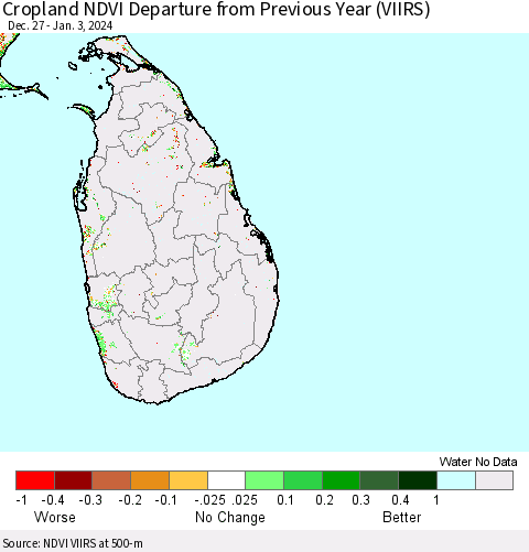 Sri Lanka Cropland NDVI Departure from Previous Year (VIIRS) Thematic Map For 12/27/2023 - 1/3/2024