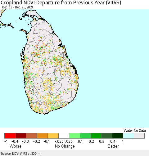 Sri Lanka Cropland NDVI Departure from Previous Year (VIIRS) Thematic Map For 12/18/2024 - 12/25/2024