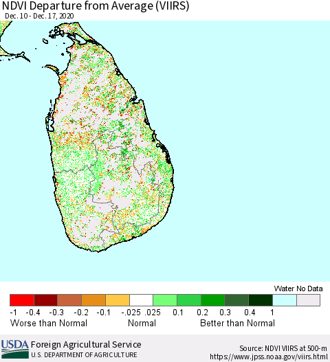Sri Lanka NDVI Departure from Average (VIIRS) Thematic Map For 12/11/2020 - 12/20/2020
