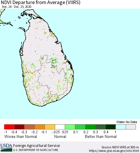 Sri Lanka NDVI Departure from Average (VIIRS) Thematic Map For 12/21/2020 - 12/31/2020