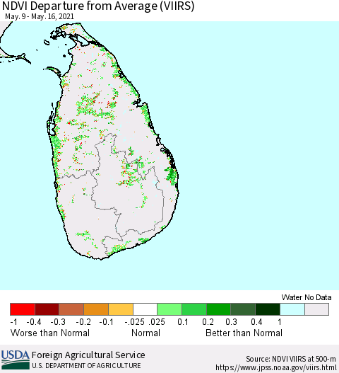 Sri Lanka NDVI Departure from Average (VIIRS) Thematic Map For 5/11/2021 - 5/20/2021