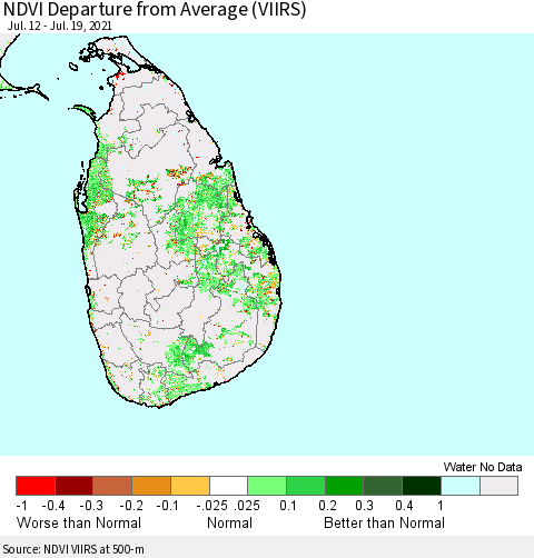 Sri Lanka NDVI Departure from Average (VIIRS) Thematic Map For 7/12/2021 - 7/19/2021