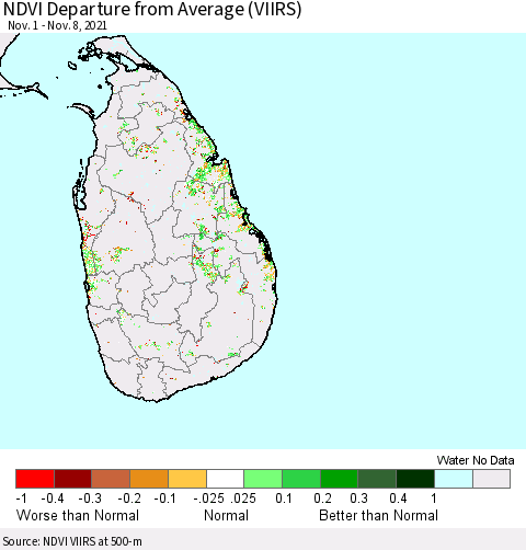 Sri Lanka NDVI Departure from Average (VIIRS) Thematic Map For 11/1/2021 - 11/8/2021