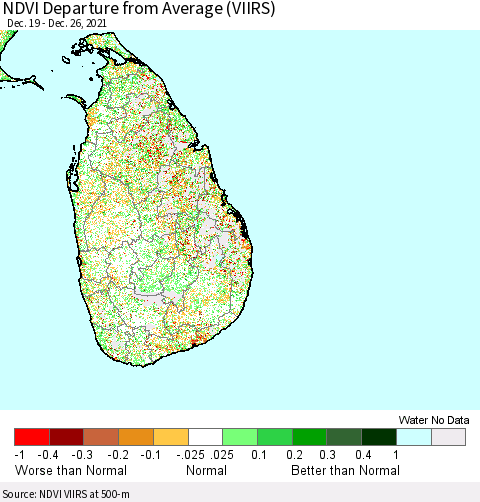 Sri Lanka NDVI Departure from Average (VIIRS) Thematic Map For 12/19/2021 - 12/26/2021