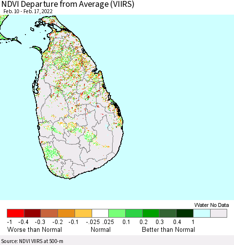 Sri Lanka NDVI Departure from Average (VIIRS) Thematic Map For 2/10/2022 - 2/17/2022