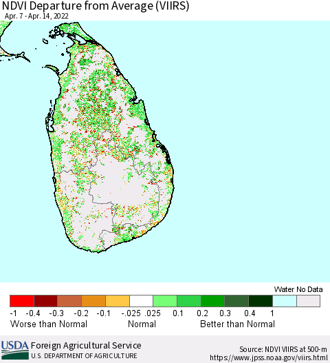 Sri Lanka NDVI Departure from Average (VIIRS) Thematic Map For 4/11/2022 - 4/20/2022