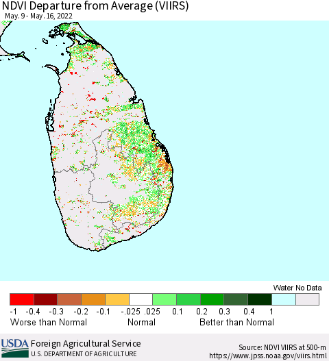 Sri Lanka NDVI Departure from Average (VIIRS) Thematic Map For 5/11/2022 - 5/20/2022