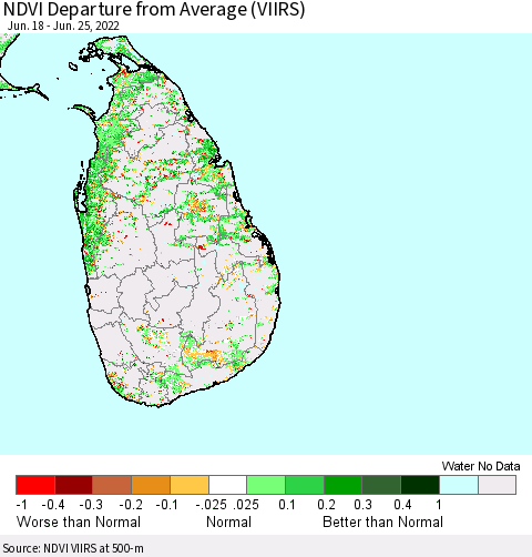 Sri Lanka NDVI Departure from Average (VIIRS) Thematic Map For 6/18/2022 - 6/25/2022
